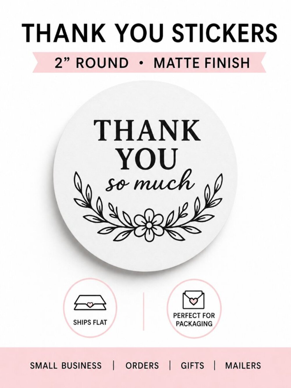 50 Floral Thank You Stickers 2 Inch Round Packaging Labels Choice of Color 2x2in - Picture 2 of 7